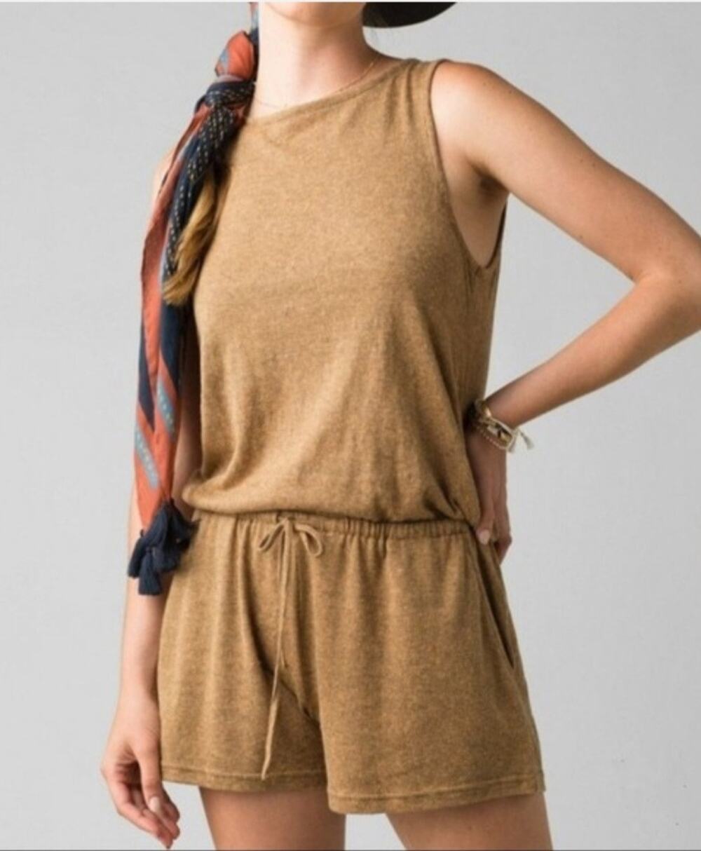 PrAna Knit Sleeveless Tie-Back Drawstring Romper.#Quiet Luxury Size L
